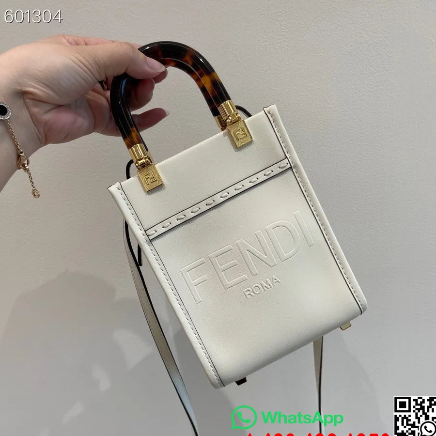 Fendi Mini Sunshine Shopper Borsa Tote 18cm Pelle Di Vitello Collezione Autunno/inverno 2021, Bianco