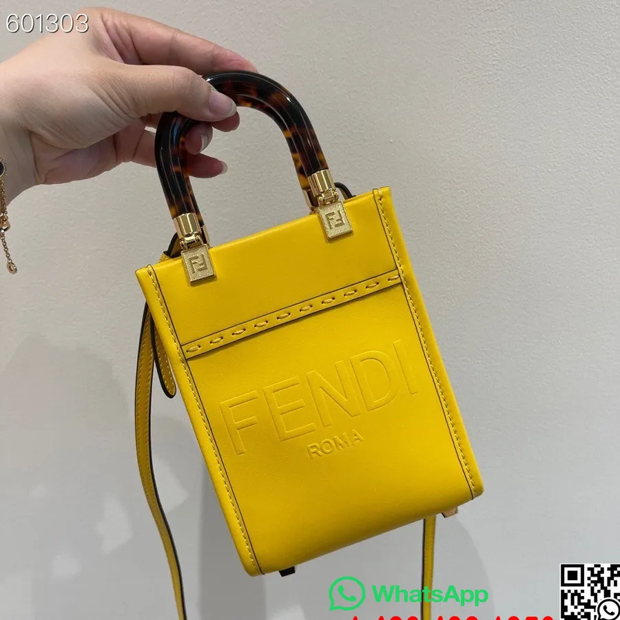 Fendi Mini Sunshine Shopper Borsa Tote 18cm Pelle Di Vitello Collezione Autunno/inverno 2021, Giallo