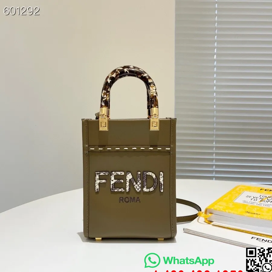 Fendi Mini Sunshine Shopper Borsa Tote 18cm Pitone/pelle Di Vitello Collezione Autunno/inverno 2021, Taupe