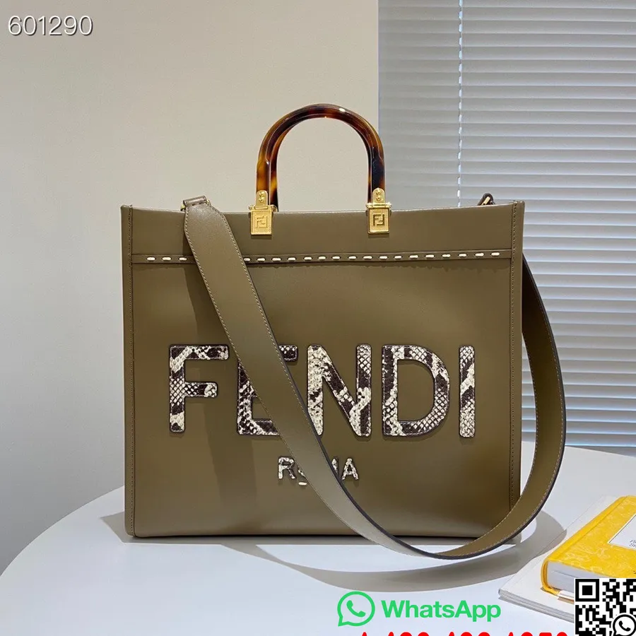 Fendi Sunshine Shopper Veske 35 Cm Python/kalveskinn Høst/vinter 2021 Kolleksjon, Taupe