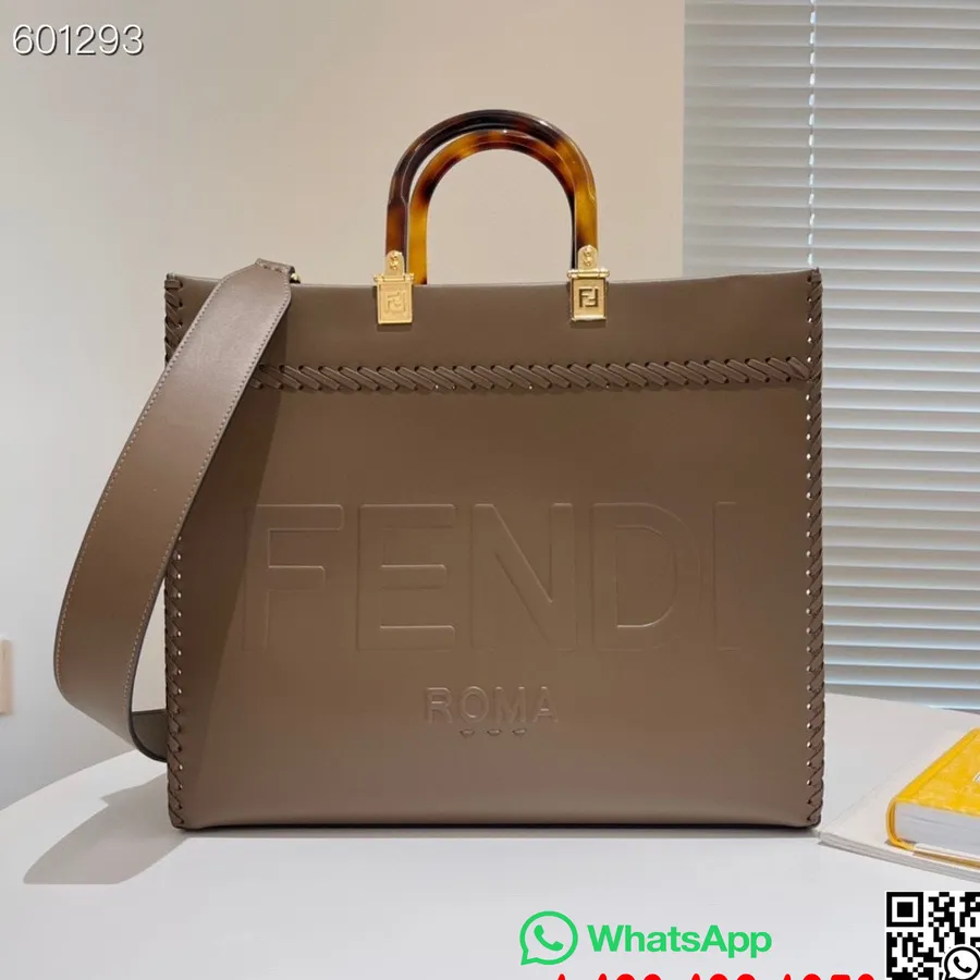 Fendi Sunshine Shopper Veske 35 Cm Kalveskinn Høst/vinter 2021 Kolleksjon, Taupe