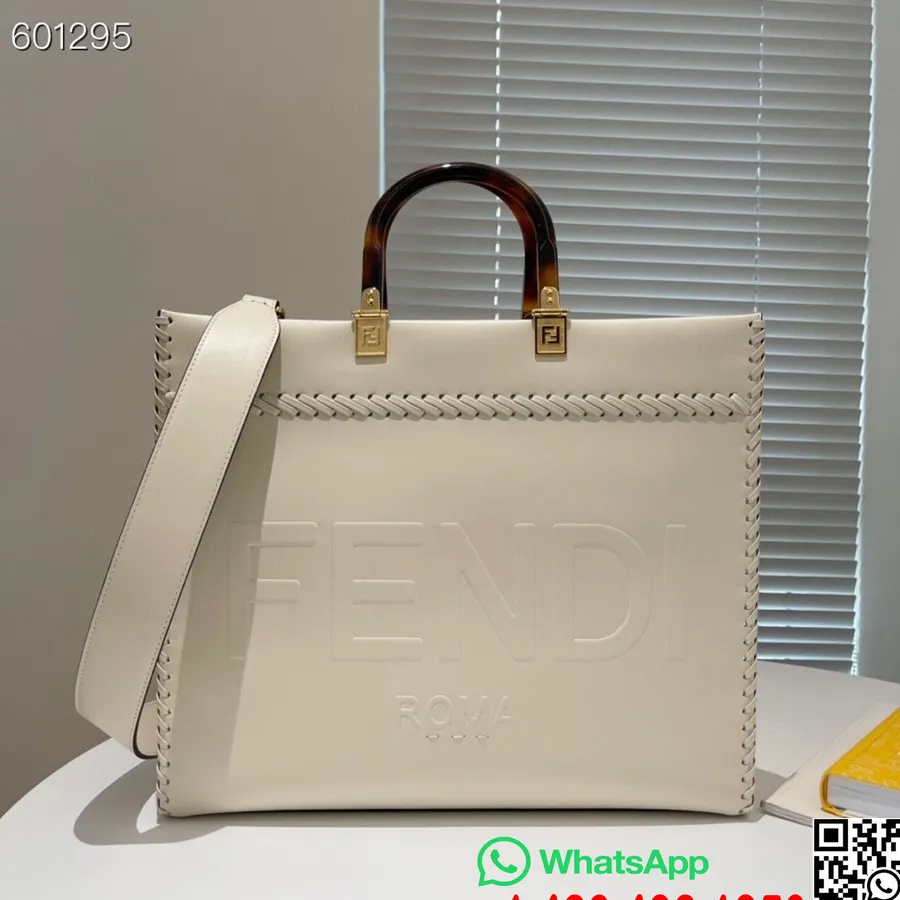 Fendi Sunshine Shopper Veske 35 Cm Kalveskinn Høst/vinter 2021 Kolleksjon, Elfenben