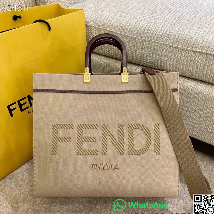 чанта Fendi Sunshine Shopper Tote 40 см платно/телешка кожа колекция пролет/лято 2021, бежово