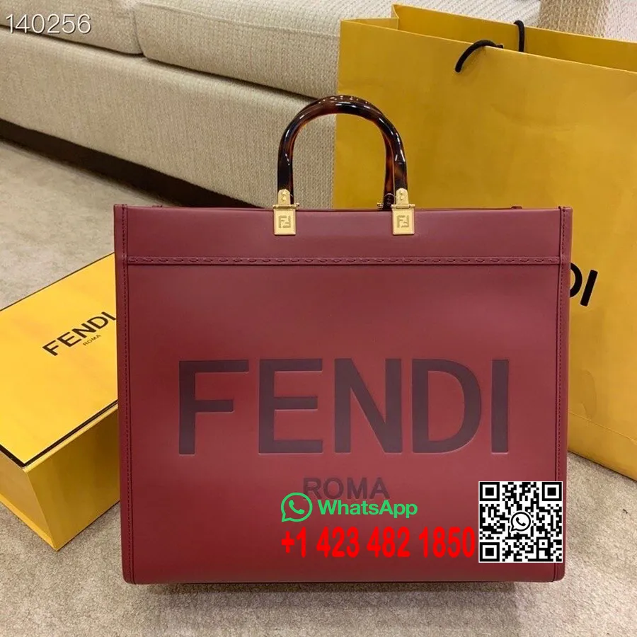 Fendi Sunshine Shopper Veske 40 Cm Kalveskinn Høst/vinter 2020 Kolleksjon, Burgunder