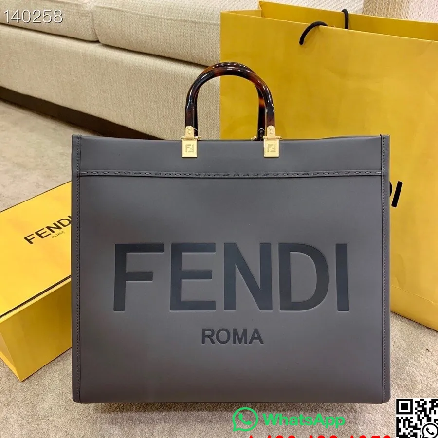 Fendi Sunshine Shopper Veske 40 Cm Kalveskinn Høst/vinterkolleksjon, Grå