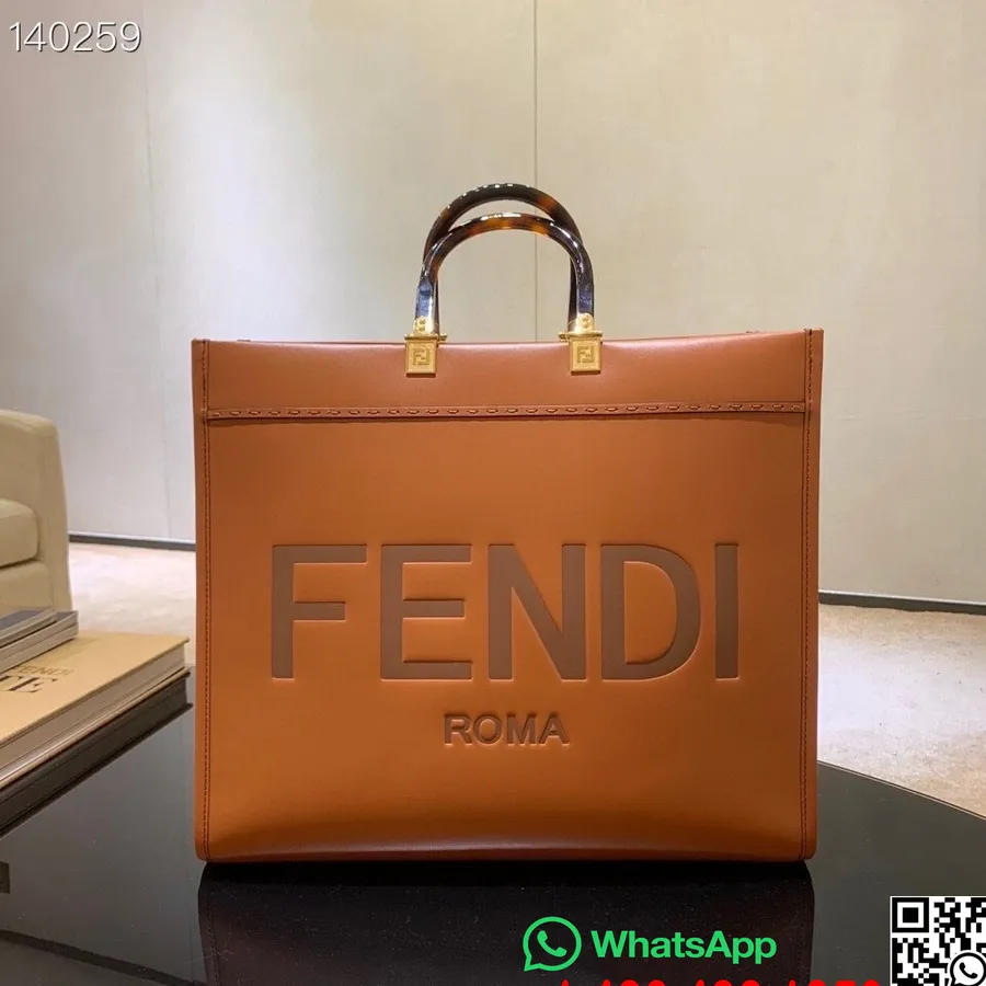 Fendi Sunshine Shopper Tote Bag 40cm Kalveskinn Høst/vinter Kolleksjon, Brun