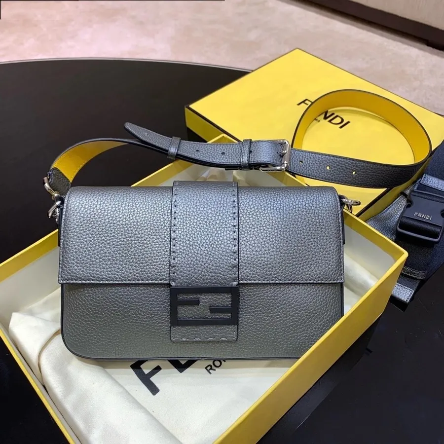 Сумка через плечо Fendi Ff 3way, 26 см, из телячьей кожи, коллекция осень/зима 2020, серый/желтый