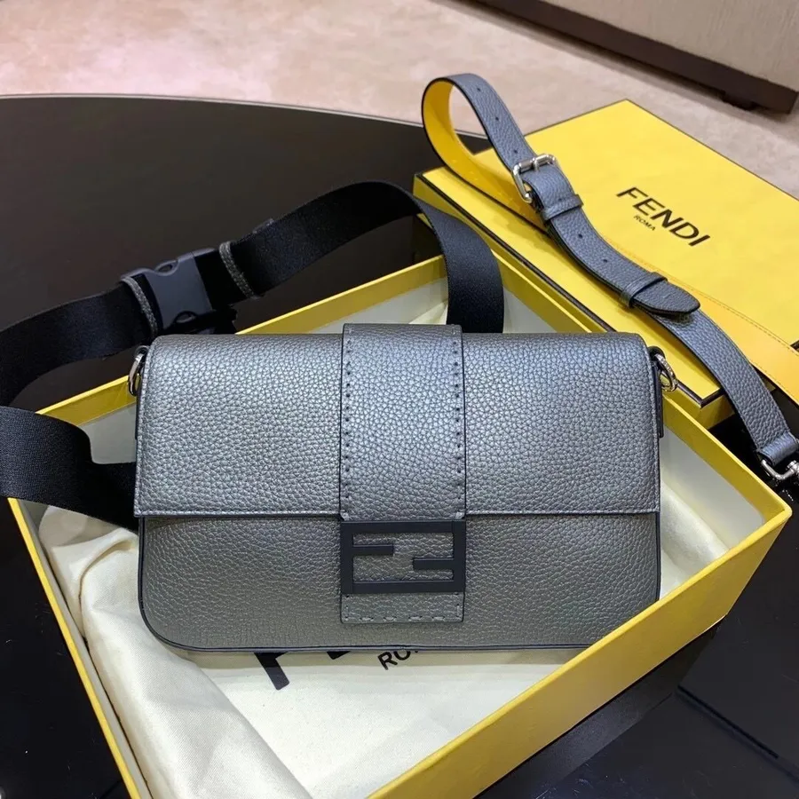 Сумка через плечо Fendi Ff 3way, 26 см, из телячьей кожи, коллекция осень/зима 2020, серый/желтый