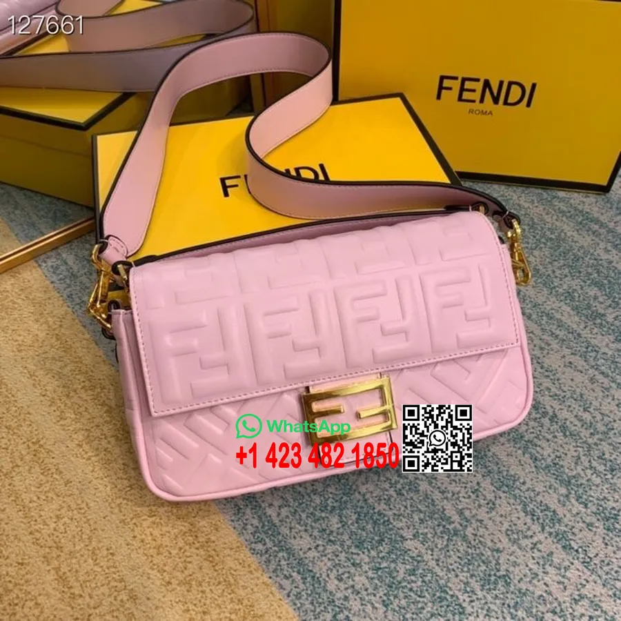 Fendi Embossed Ff Logo Baguette Bag 26cm Kalveskinn Høst/vinter 2020 Kolleksjon, Rosa