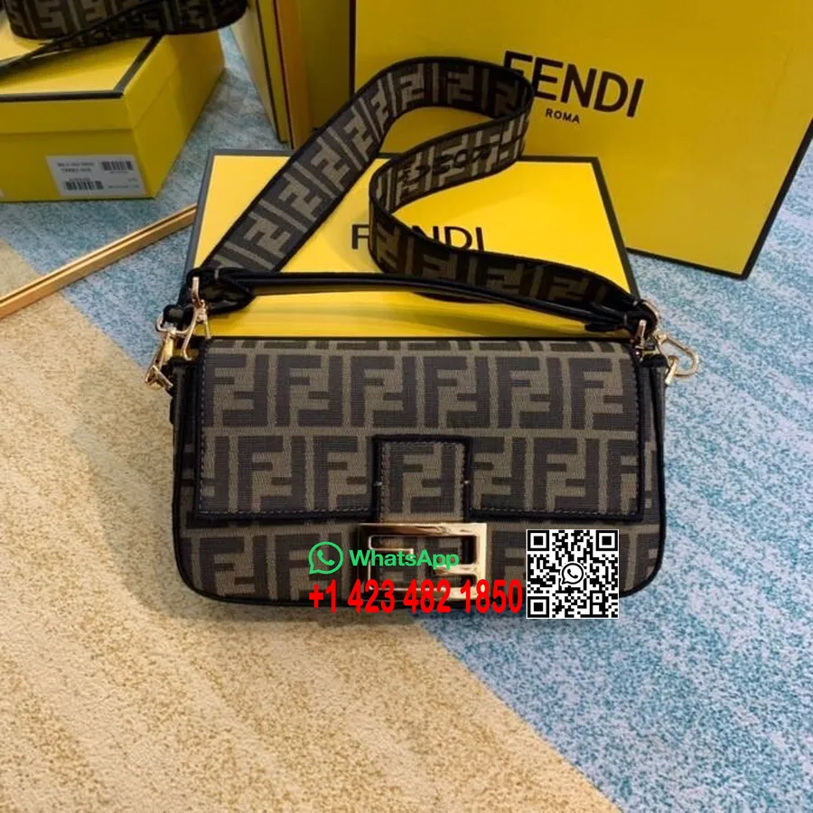 Fendi Ff Logo Baguette Taske Lærred 26 Cm Efterår/vinter 2020 Kollektion, Brun