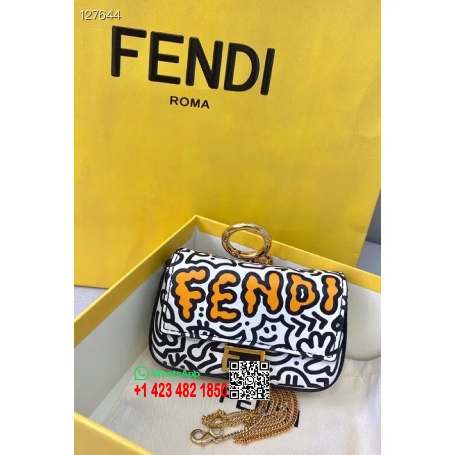 Fendi Doodle Nano Baguette Pasna Torba 10 Cm, Kolekcija Jesen/zima 2020, Bela