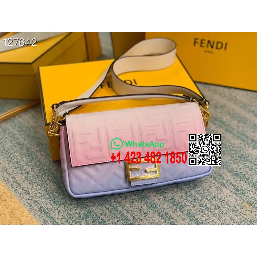 Sac Baguette Fendi Logo Ff Embossé 26cm Cuir De Veau Collection Automne/hiver 2020, Rose/blanc