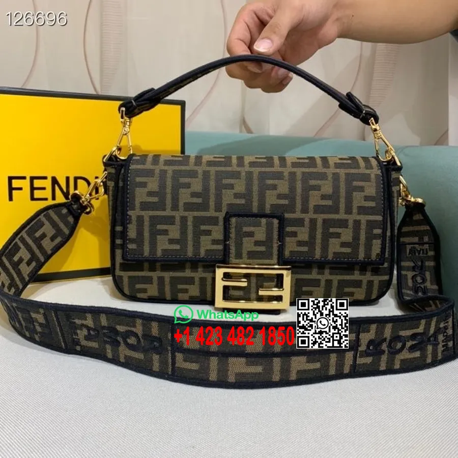 Fendi Ff Logo Taška Na Bagety Plátená 26cm Kolekcia Jeseň/zima 2020, Hnedá