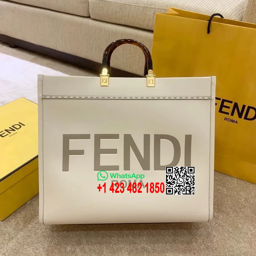 Fendi X קליפורניה Sky Sunshine Shopper תיק 40 ס"מ עור עגל קולקציית אביב/קיץ 2020, לבן