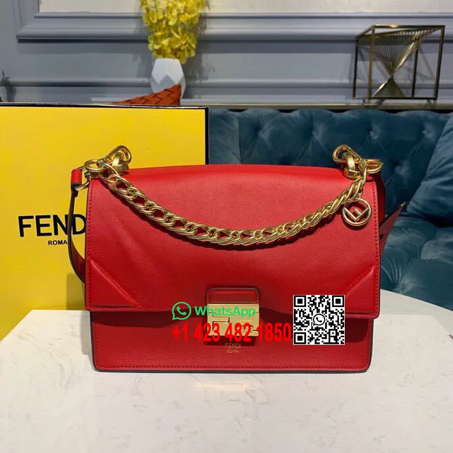 Fendi Ff Logo Kan U Sac 25cm Cuir De Veau Collection Printemps/été 2019, Rouge/beige