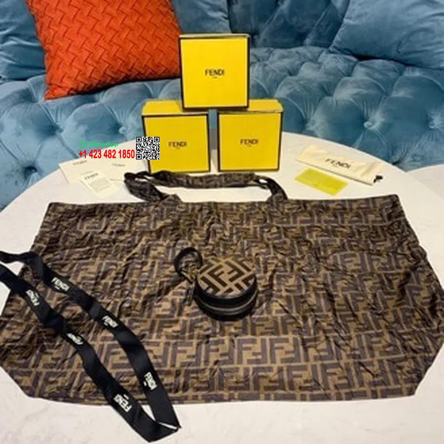 Fendi Tote Bag Charm With Poly Tote Bag 8cm телешка кожа колекция пролет/лято 2019, кафяво/черно