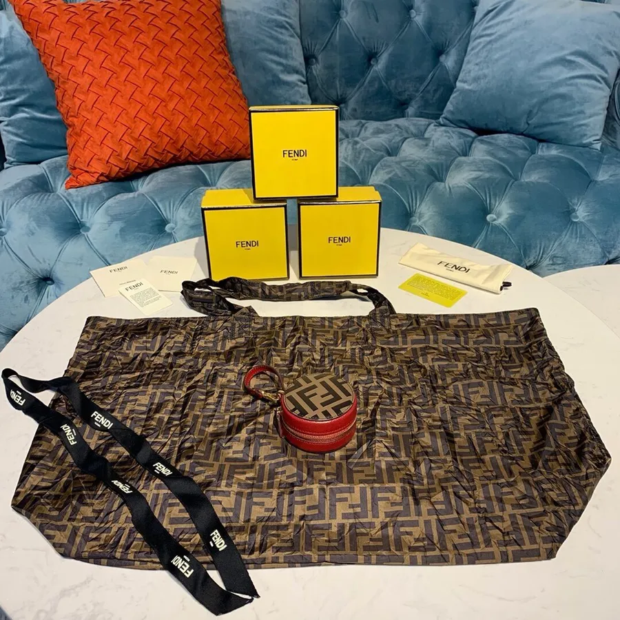 Fendi Tote Bag Charm With Poly Tote Bag 8cm телешка кожа колекция пролет/лято 2019, кафяво/червено