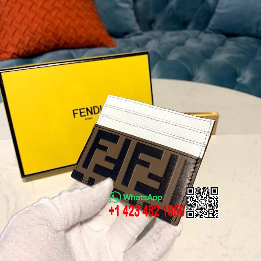 Fendi FF Embossed  Logo Card Holder Wallet 10cm Calfskin Leather Spring/Summer 2019 Collection, Brown/White