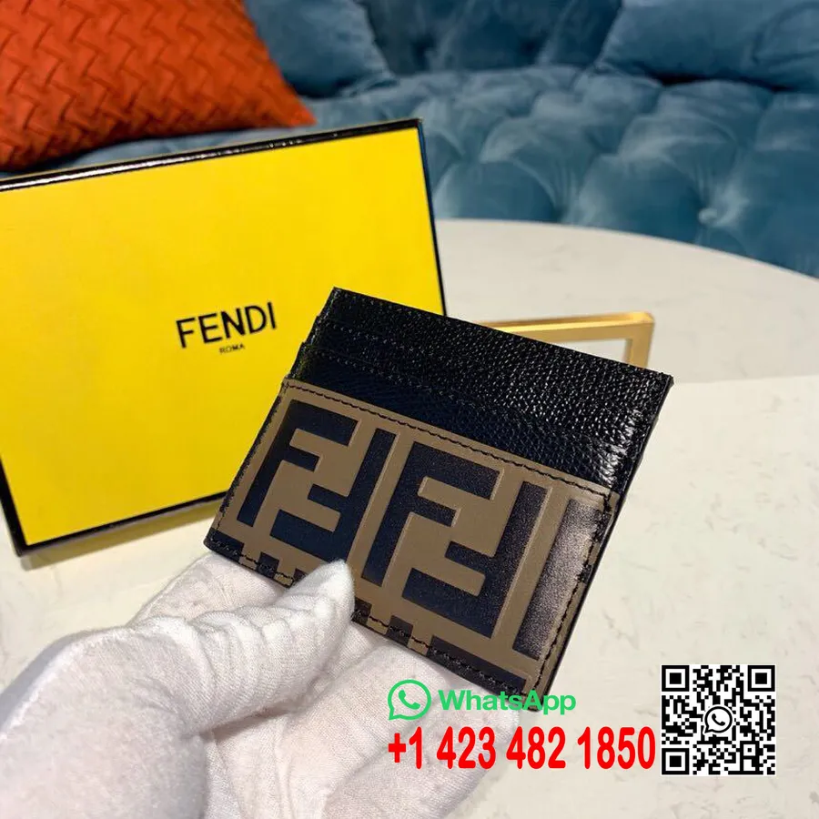 Fendi Ff Kortholder Med Preget Logo 10 Cm Kalveskinn Vår/sommer 2019 Kolleksjon, Brun/svart