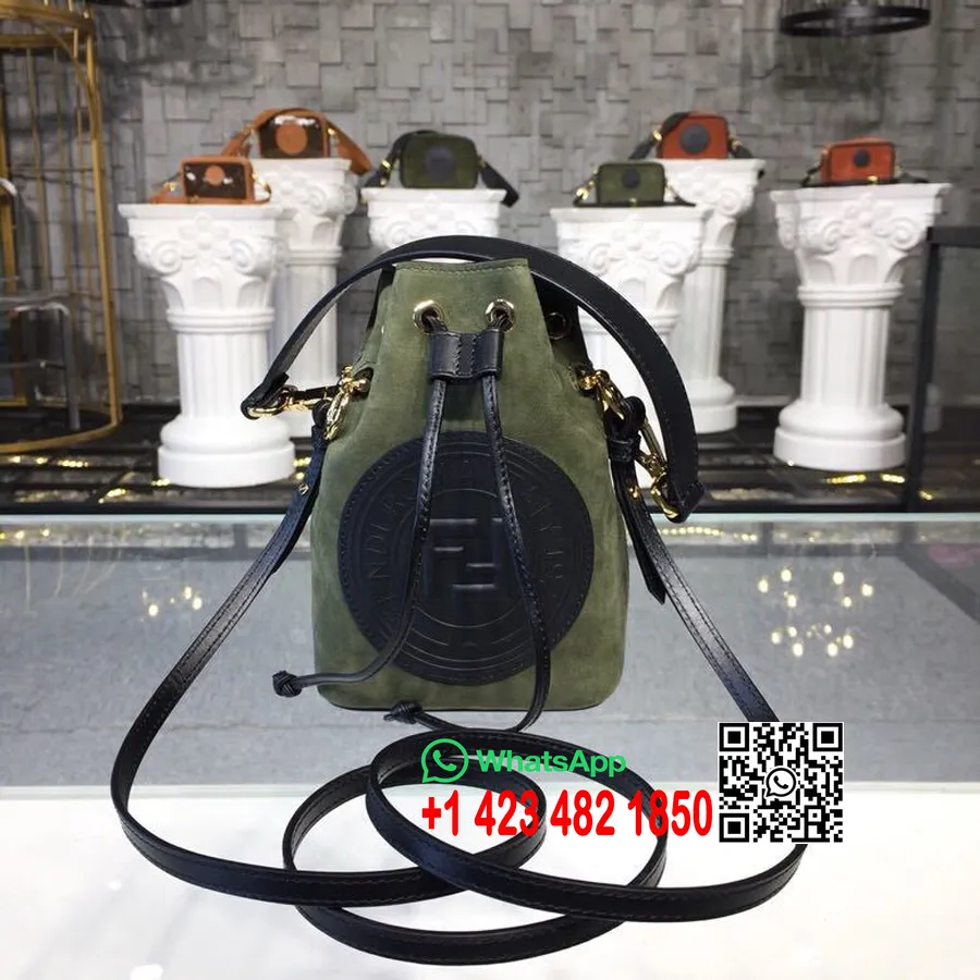 Fendi Ff Stamp Mon Tresor Sac 18cm Cuir De Veau Suédé Collection Printemps/été 2019, Vert Olive