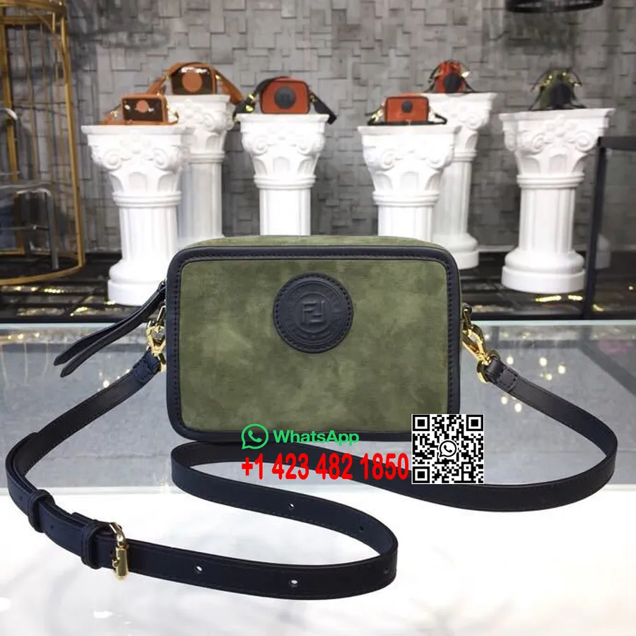 Fendi Bolso Para Cámara Ff Stamp 20 Cm Ante Piel De Becerro Colección Primavera/verano 2019, Verde Oliva