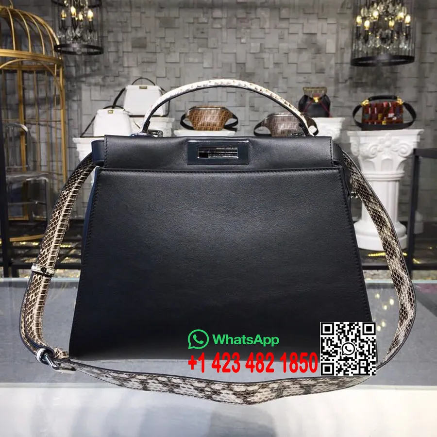 чанта Fendi Peekaboo 33 см кожа на питон/телешка кожа колекция пролет/лято 2019, черно/бяло