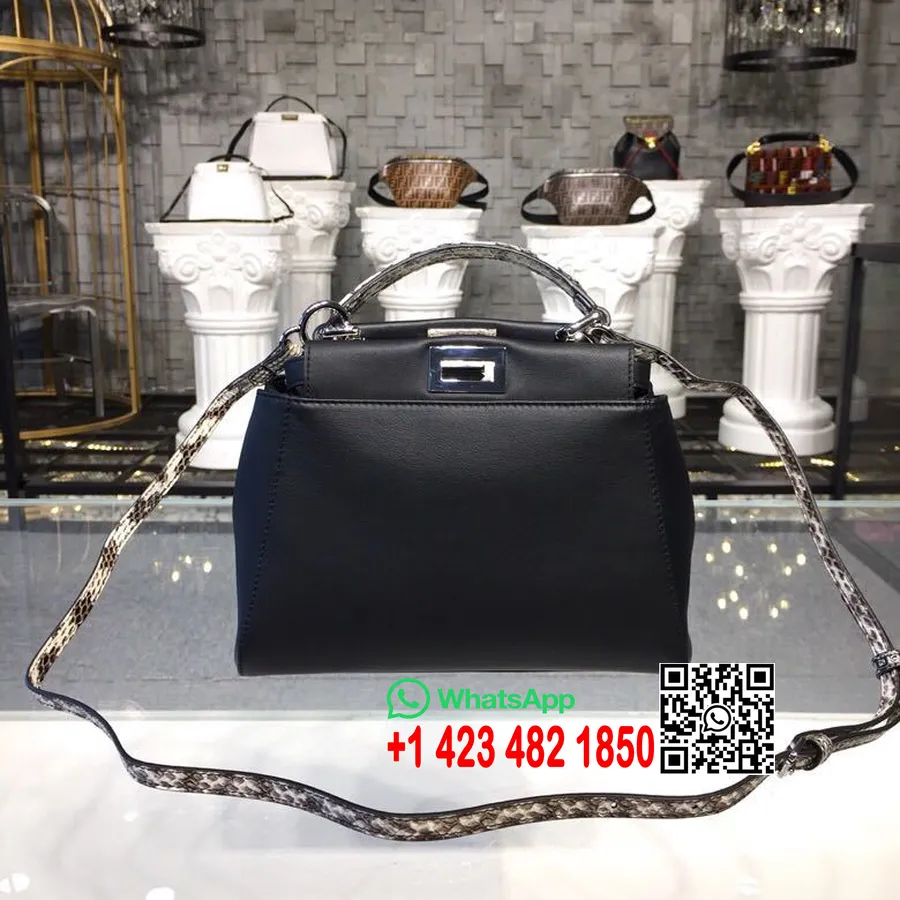 чанта Fendi Peekaboo 23 см кожа на питон/телешка кожа колекция пролет/лято 2019, черно/бяло