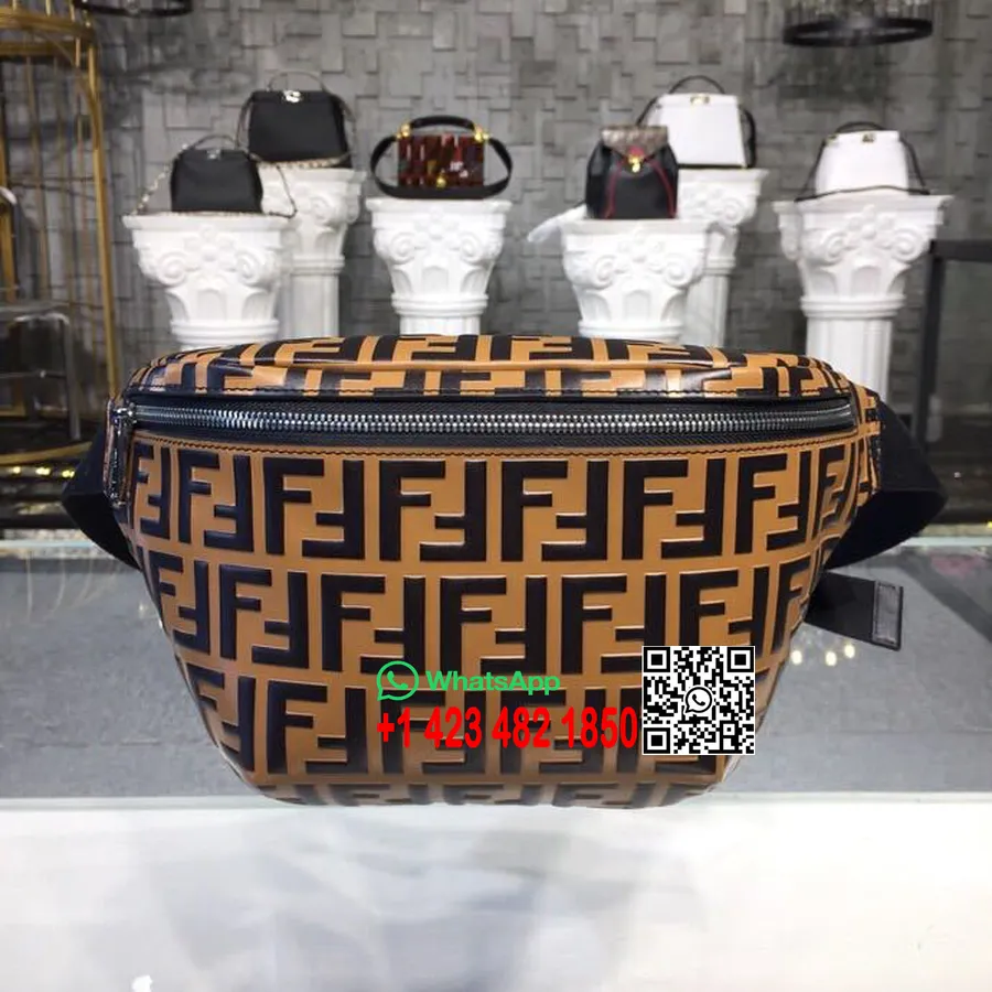 Поясная сумка Fendi Ff с логотипом 34см из телячьей кожи, коллекция весна/лето 2019, коричневый