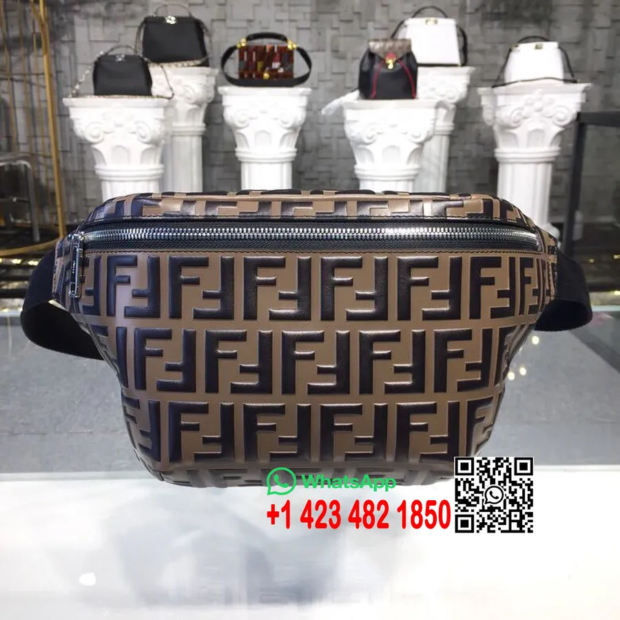 Sac Ceinture Fendi Ff Logo 34cm Cuir De Veau Collection Printemps/été 2019, Marron Foncé