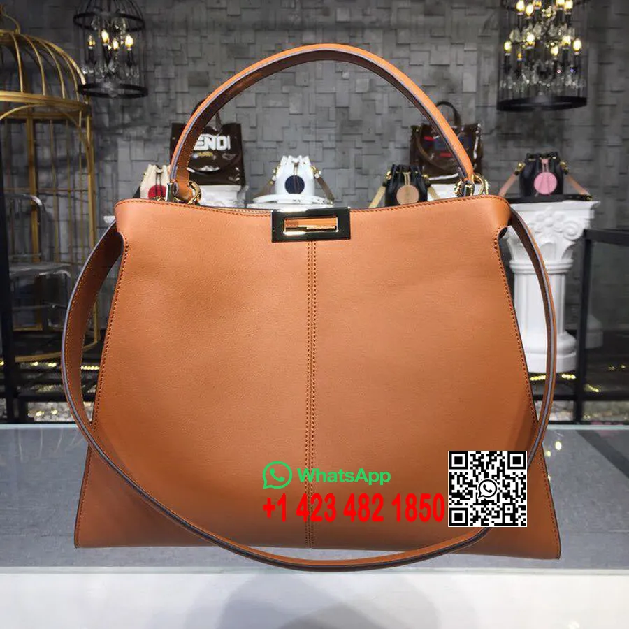 Сумка Fendi Peekaboo X-lite Fit Ff с логотипом 40 см из телячьей кожи, коллекция весна/лето 2019, коричневый