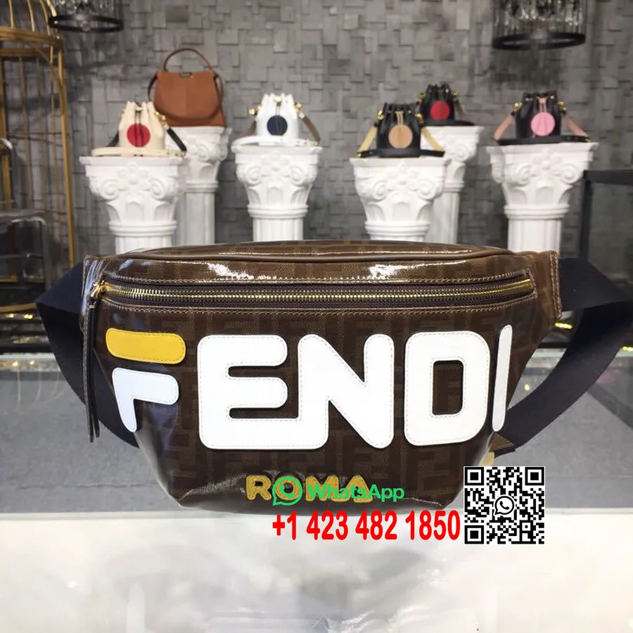 Sac Ceinture Fendi X Fila Mania 32cm Cuir De Veau Collection Printemps/été 2019, Marron/blanc