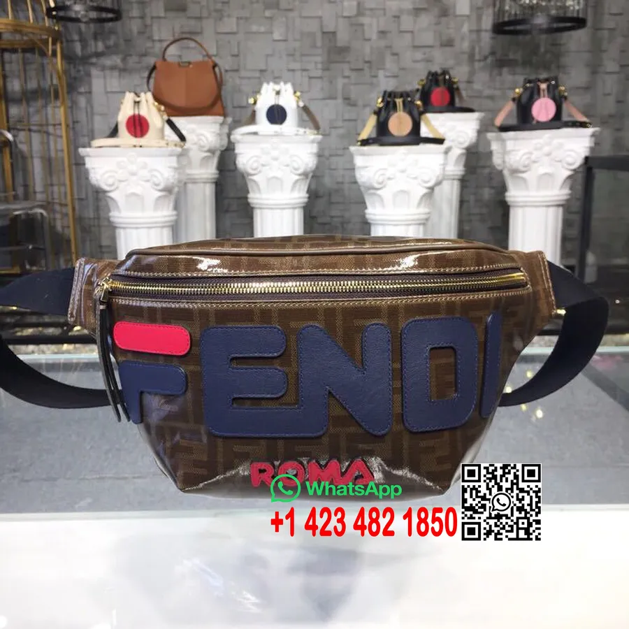 Fendi X Fila Mania Derék övtáska 32cm Borjúbőr 2019 Tavaszi/nyári Kollekció, Barna/piros