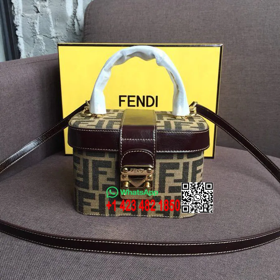 Tas Fendi Kanvas Ff Logo Vanity Beauty Koleksi Musim Semi/musim Panas 2019 Kulit Anak Sapi 18cm, Coklat