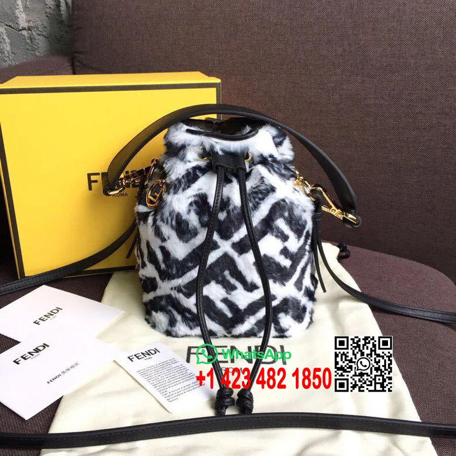 Fendi Mon Tresor Ff Logo Print Shearling Bucket Bag 20cm Kolekcija Pomlad/poletje 2019, Bela