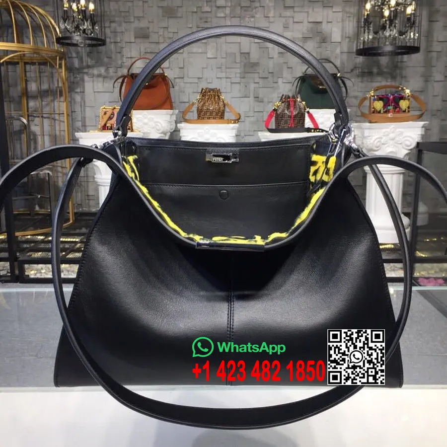 Сумка Fendi Peekaboo X-lite Fit Ff с логотипом, 40 см, овчина/козья кожа, коллекция весна/лето 2019, черный/желтый