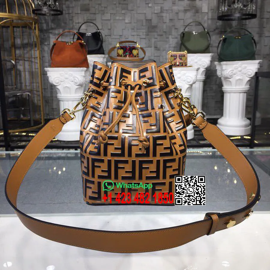 Fendi Ff Logo Mon Tresor Bucket Bag Couro De Bezerro 25cm Coleção Outono/inverno 2018, Marrom