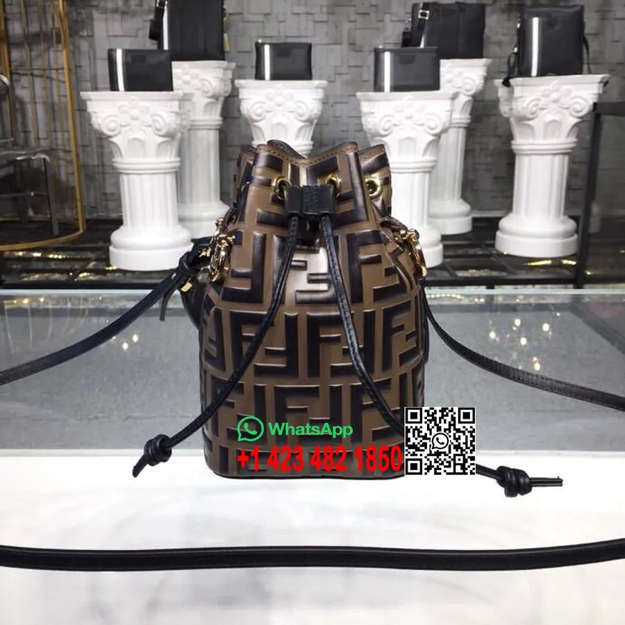 Fendi Ff Logo Mon Tresor Bucket Bag Couro De Bezerro 18cm Coleção Outono/inverno 2018, Marrom Escuro