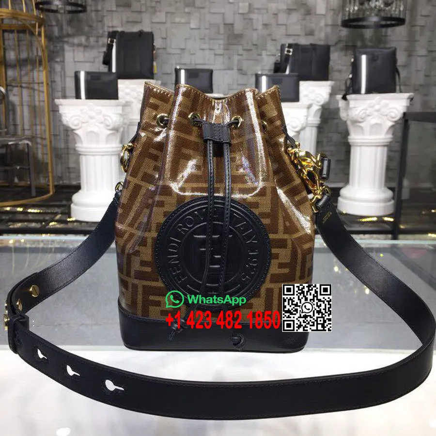 Fendi Stamp Ff Logo Mon Tresor Bucket Bag עור עגל 18 ס"מ קולקציית סתיו/חורף 2018, חום כהה