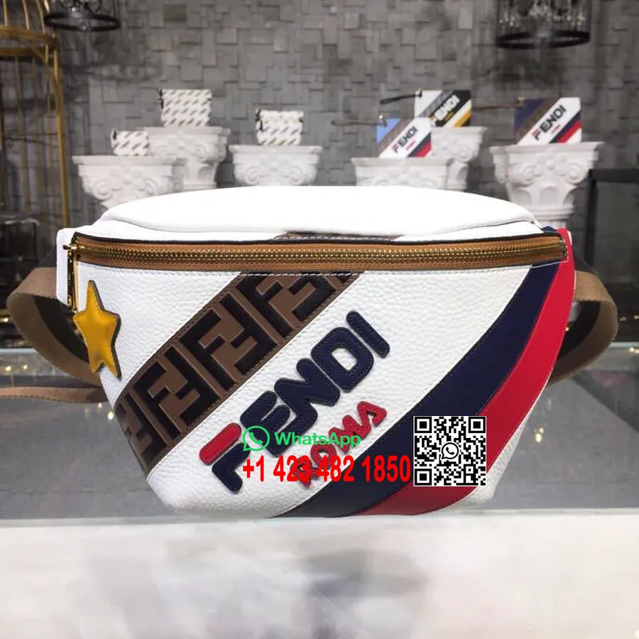 Fendi X Fila Mania Jostas Soma 32cm Teļa ādas Pavasara/vasaras 2019 Kolekcija, Balta