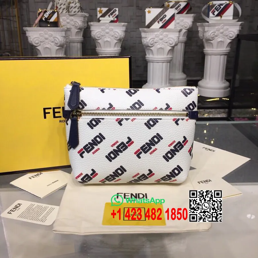 Fendi X Fila Mania Tualetes Piederumu Maciņš 18cm Teļa ādas Pavasara/vasaras 2019 Kolekcija, Balts