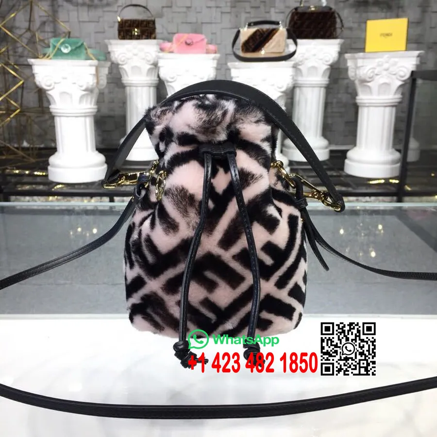 Fendi Mon Tresor Ff Logo Print Shearling Bucket Bag 20cm Kolekcija Pomlad/poletje 2019, Roza