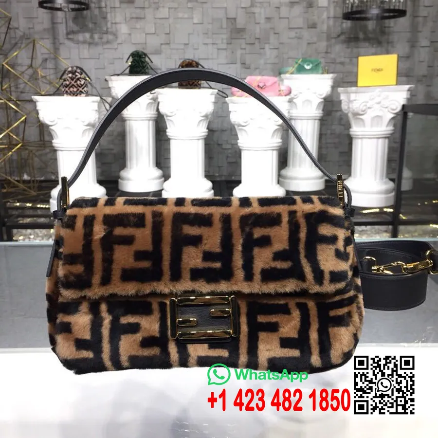 Fendi FF Logo Shearling Baguette-Tasche 28 Cm Frühjahr/Sommer-Kollektion 2019, Braun