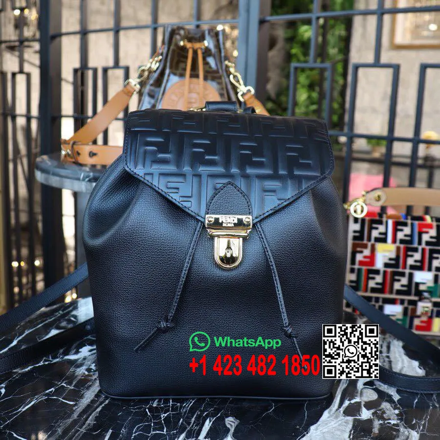 Fendi Ff Logo σακίδιο πλάτης 26cm, δέρμα μοσχαριού συλλογή άνοιξη/καλοκαίρι 2019, μαύρο