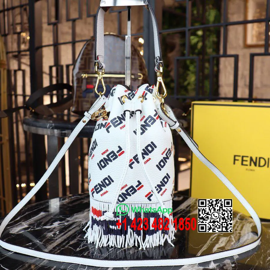 Fendi X Fila Mania Fringe Mon Tresor Mini Bucket Bag 24cm συλλογή άνοιξη/καλοκαίρι 2019, λευκό