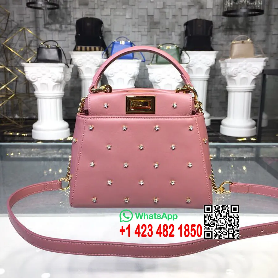 Fendi Mini Pärlor Peekaboo Väska 20cm Kalvskinn Läder Vår/sommar 2019 Kollektion, Rosa