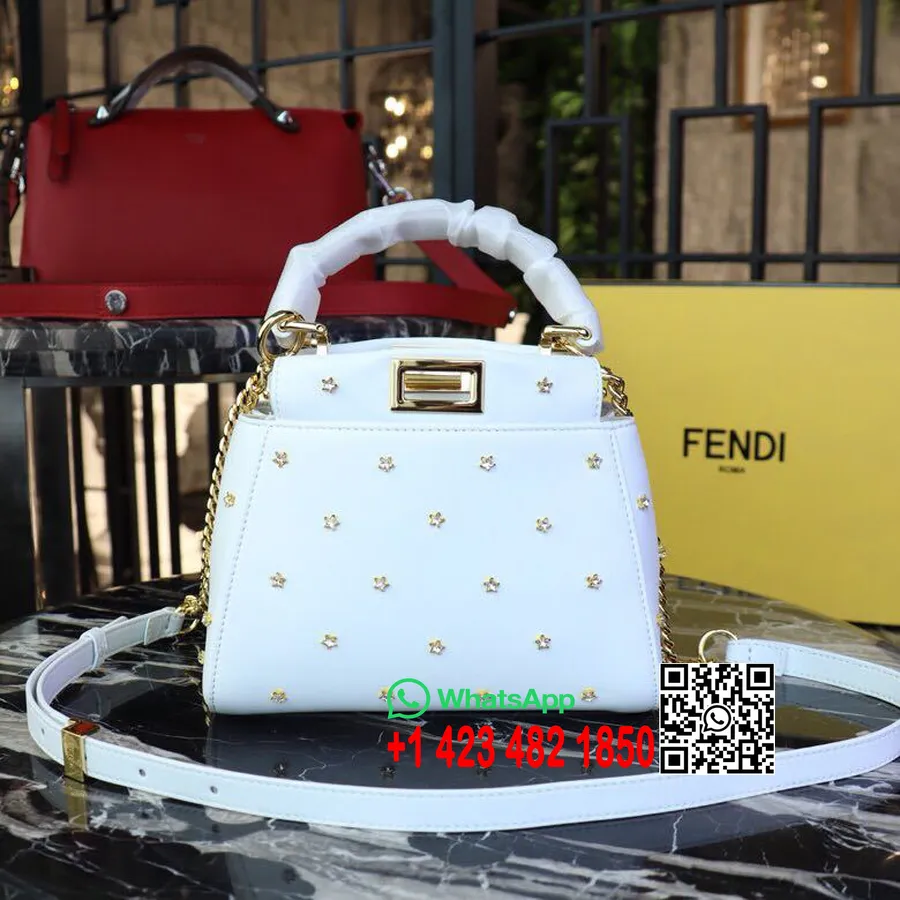 Fendi Mini Beaded Peekaboo Bag 20cm Kalveskinn Vår/sommer 2019 Kolleksjon, Hvit