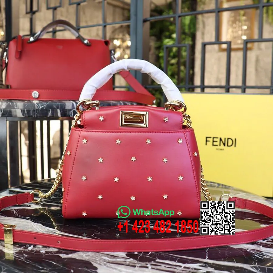 Fendi Mini-Perlen-Peekaboo-Tasche, 20 Cm, Kalbsleder, Frühjahr/Sommer-Kollektion 2019, Rot