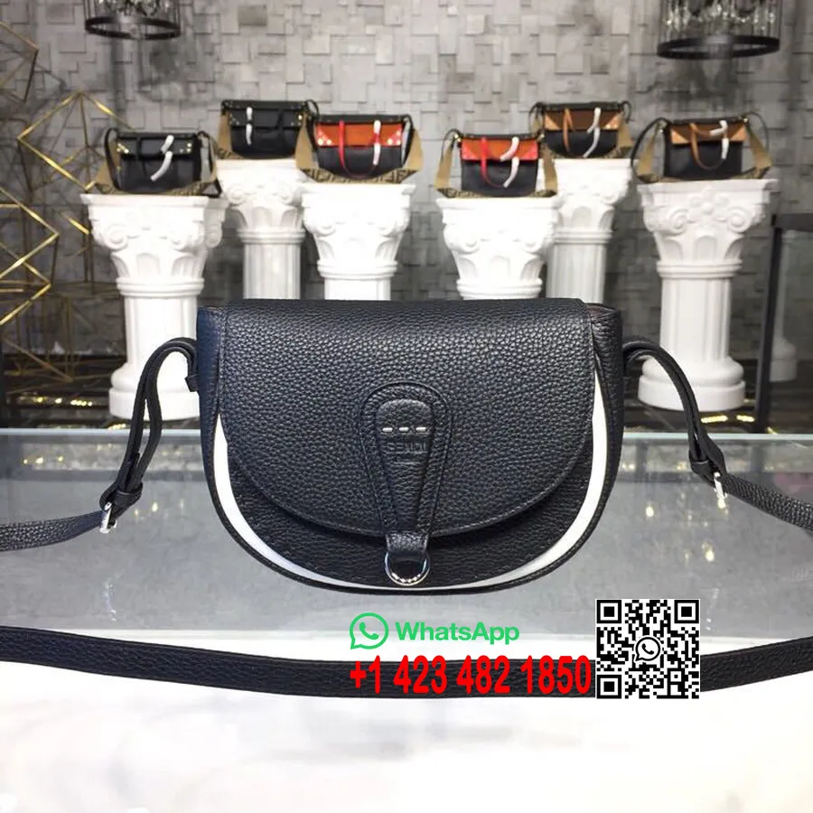 Fendi Sac Saddle Rond 22cm Cuir De Veau Grainé Collection Printemps/été 2019, Noir