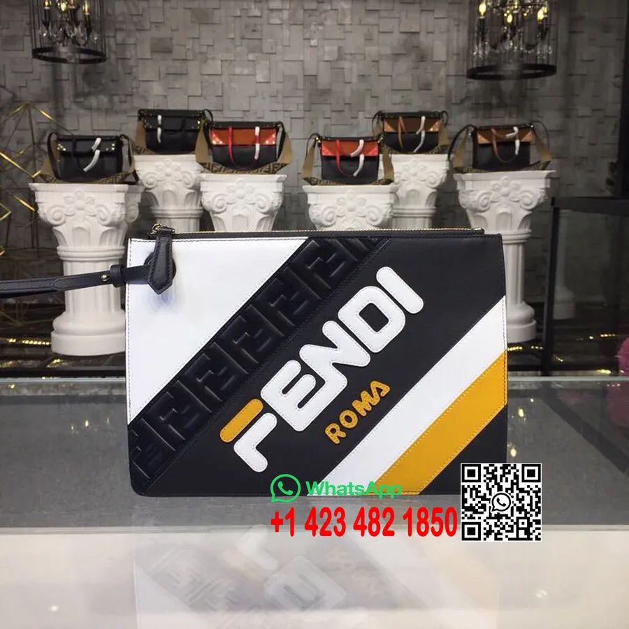 Fendi X Fila Mania Slim Clutch Pouch Bag Koleksi Spring/Summer 30Cm 2019, Hitam