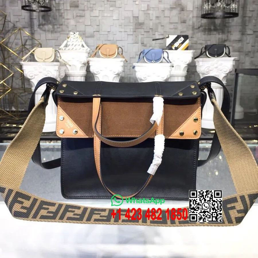 Fendi Flip çanta 25cm Dana Derisi Ilkbahar/yaz 2019 Koleksiyonu, Siyah/bronz